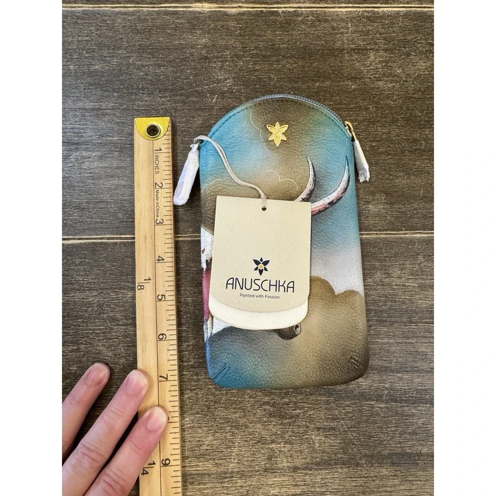 Anuschka Handpainted Leather Phone Eyeglasses Case‎ Pouch Texas Longhorn